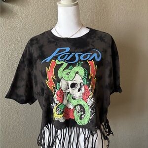 Poison Graphic Fringe Crop Tee - Black Tie-Dye
